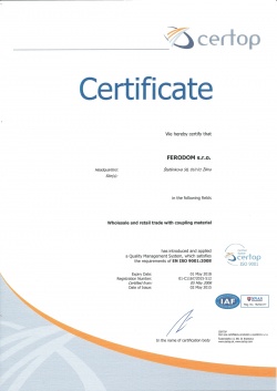 certificate EN ISO 9001:2008 – 2015